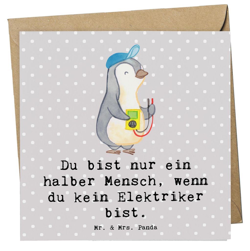 Mr. & Mrs. Panda Grußkarte Elektriker Herz - Grau Pastell - Geschenk, Klappkarte, Ausbildung, anlasskarte, faltkarte, doppelkarte, Beruf, Elektroi...