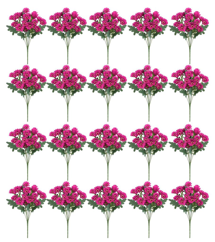 20 künstliche Chrysanthemen, 20 Köpfe, UV-beständige Kunstseidenblumen mit grünen Blättern, Herbstdekoration für drinnen und draußen, Tischd...