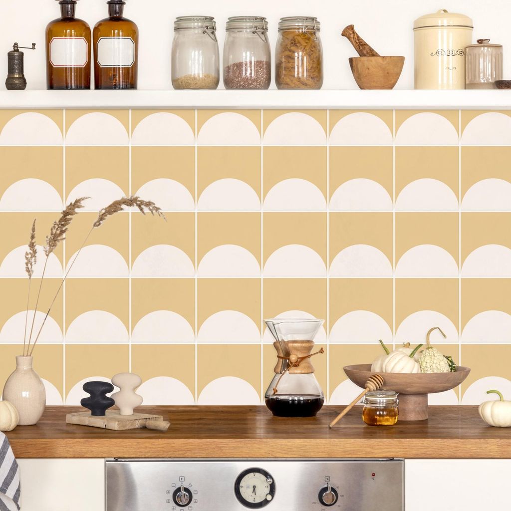 Küchenrückwand Muster selbstklebend - 0.35 mm Wandpaneel wasserfest Geometrisch gelb Fliesenoptik Spritzschutz fugenlos