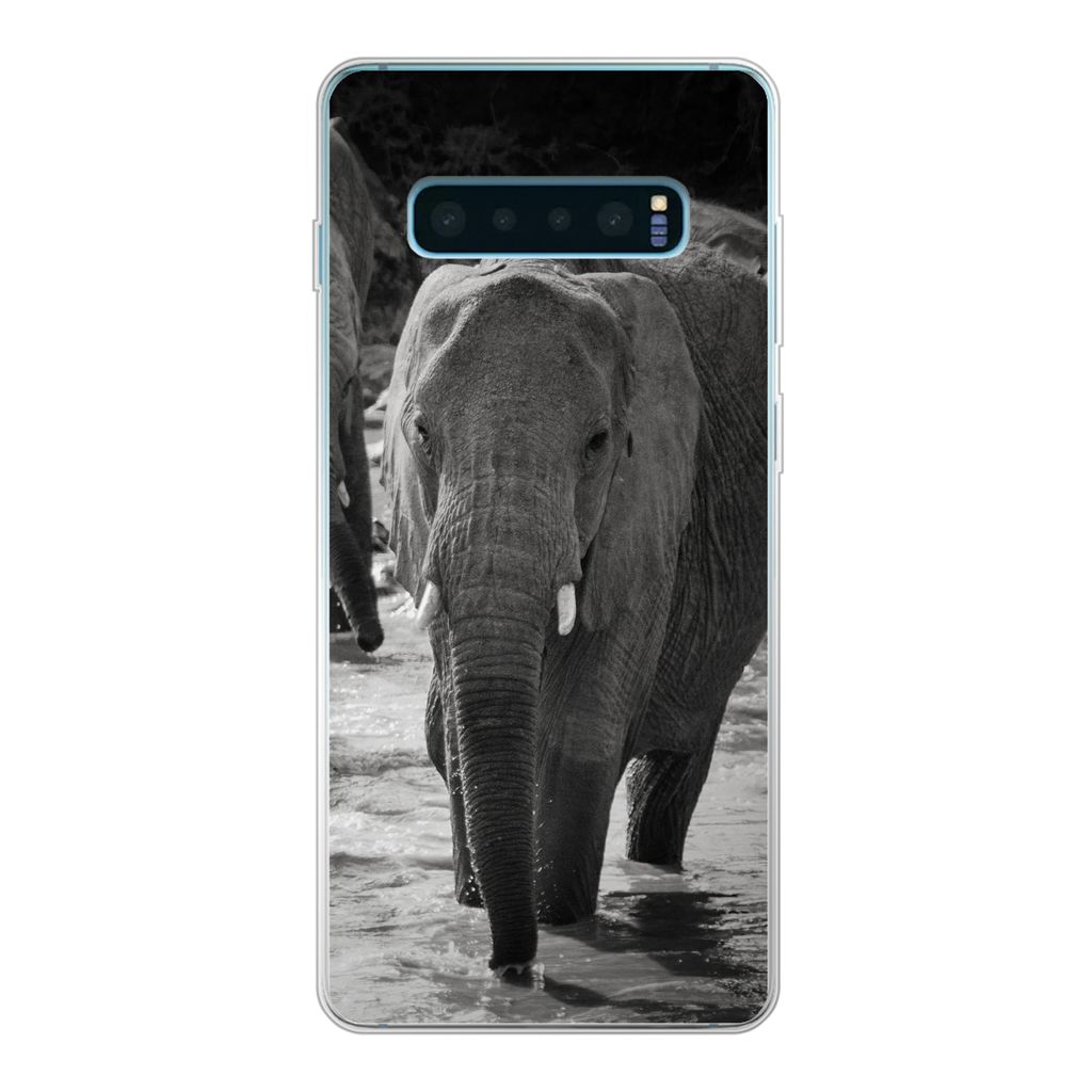 MuchoWow Handyhülle Schutzhülle Hülle für Samsung Galaxy S10 Lite Elefant - Tiere - Wasser - Schwarz und weiß Silikon Softcase Handy Hülle ...