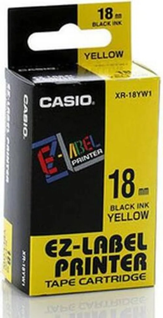 CASIO XR-18YW1 Cassetta Script nera su giallo 18 mm / 8 m