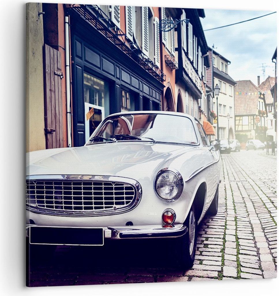 Bild auf Leinwand - Leinwandbild - Auto Straße Haus - 50x50cm - Wand Bild - Wanddeko - Wandbilder - Leinwanddruck - Bilder - Kunstdruck - Wanddeko...
