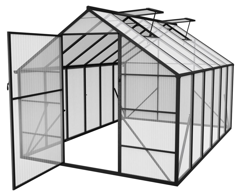 YUENFONG Gewächshaus Aluminium mit Fundament 380*250*205 cm Treibhaus Garten Frühbeet Gartengewächshaus für Außenbereich Gewächshaus-Kit mit ...