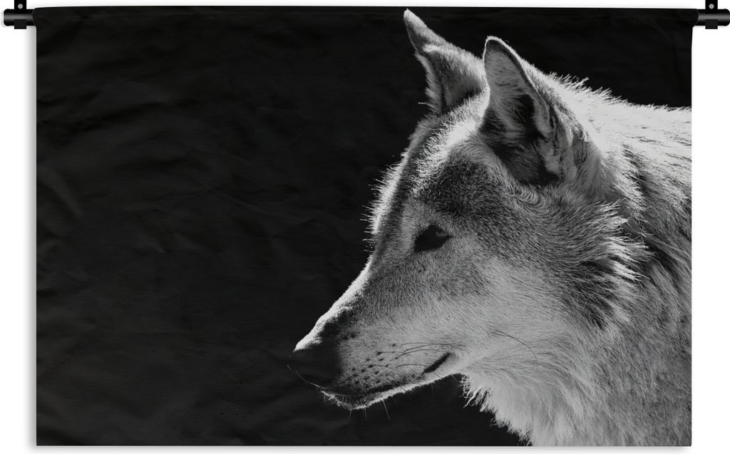 MuchoWow Wandteppich Wandbehang Wildlife - Wolf - Schwarz - Weiß 90x60 cm Tapisserie Dekoration Wandtuch - Wandskulpturen - Bildteppich