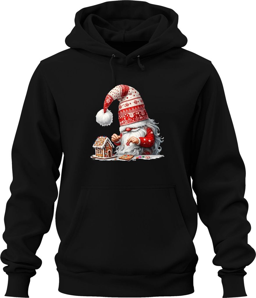 Weihnachtswichtel mit Lebkuchenhaus niedlich Basteln Weihnachtsdeko Uni Hoodie Kapuzenpullover, Schwarz, XXL