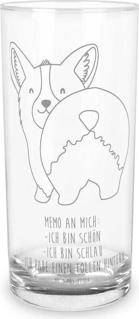 Mr. & Mrs. Panda Glas Corgi Po 200 ml - Transparent - Geschenk, Spruch, Wasserglas, Sprüche, Motivation, Positiv, Corgie, Tumbler, Longdrinkglas, ...