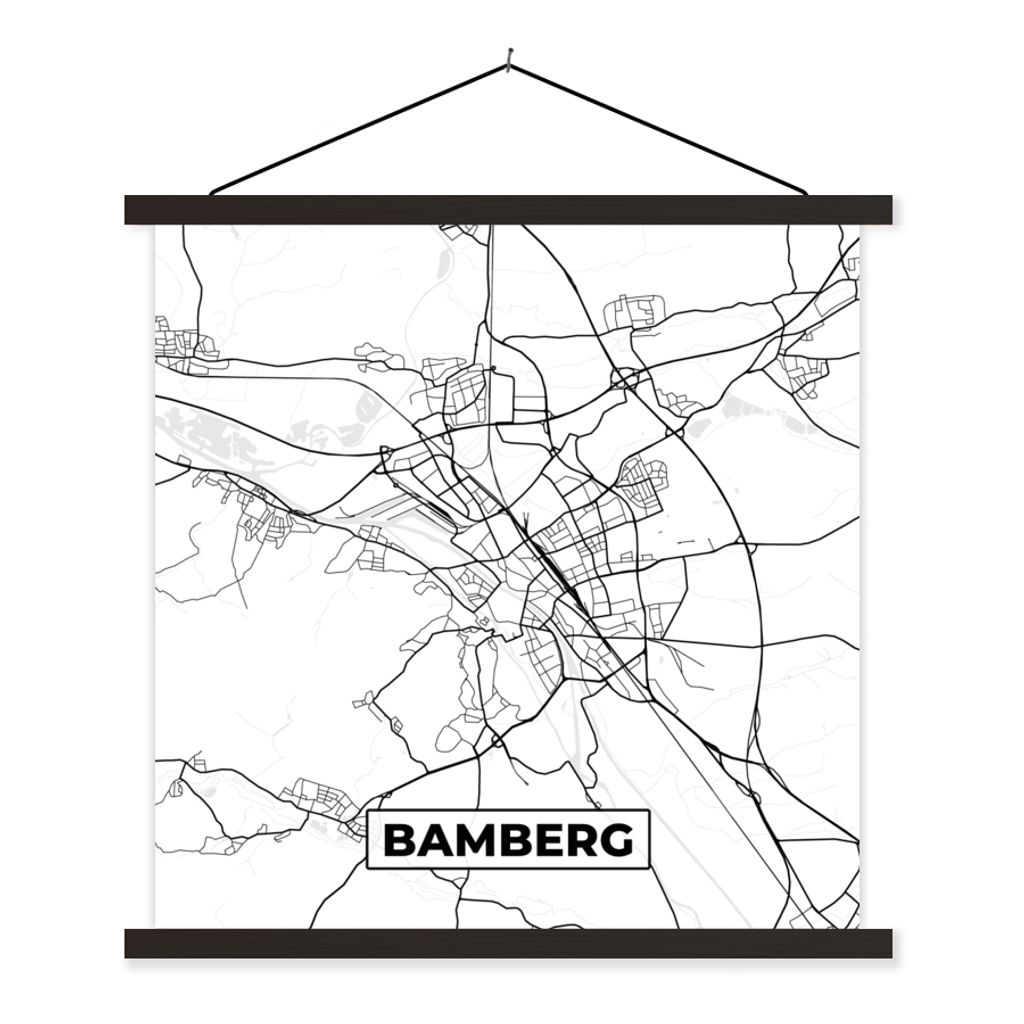 MuchoWow Textilposter Bamberg - Karte - Stadtplan 40x40 cm mit schwarzem Rahmen - Fotos
