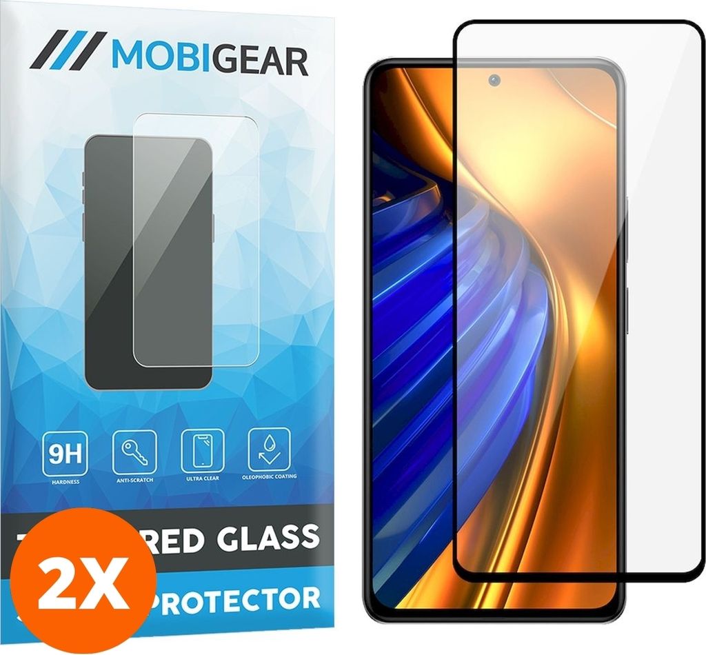 Mobigear Premium 4.99 POCO F4 Panzerglas Gehärtetes Glas Displayschutz - Hüllenfreundlich - Schwarz (2er Pack)