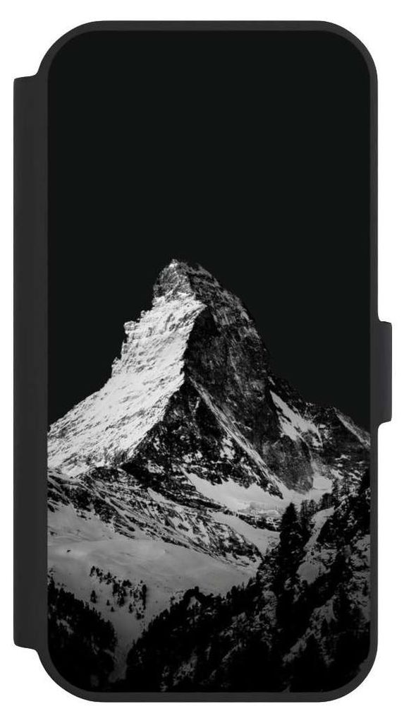 NIVOCASE Klapphülle für Apple iPhone 15 Handyhülle aus Kunst Leder NIVOflip schwarz Alpspitze Berg Schnee