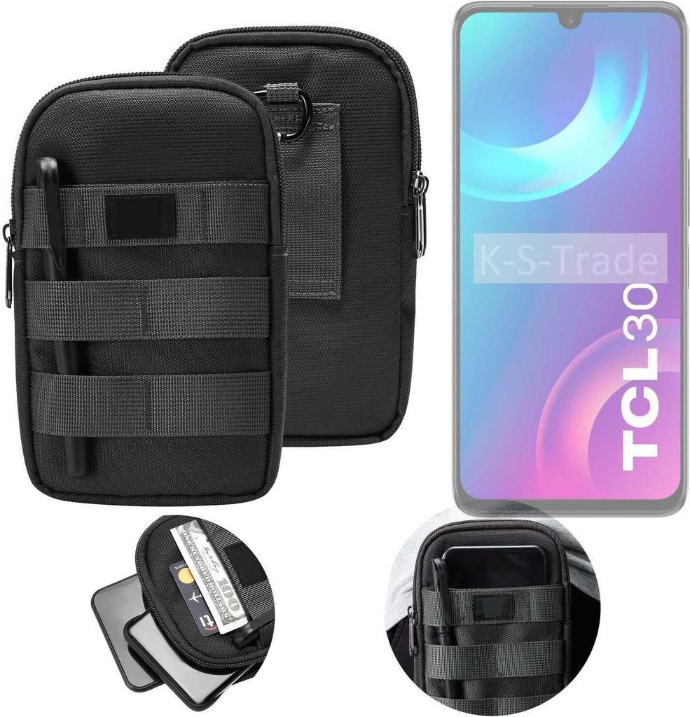 K-S-Trade Holster Gürtel Tasche kompatibel mit TCL 30 Handy Tasche Schutz Hülle dunkel-grau viele Fächer, 1x