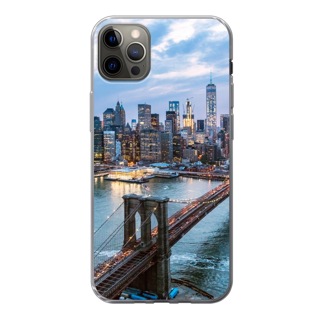 MuchoWow Handyhülle Schutzhülle Hülle für iPhone 12 Pro Max New York - Skyline - Brücke Silikon Softcase Handy Hülle - Hartschale