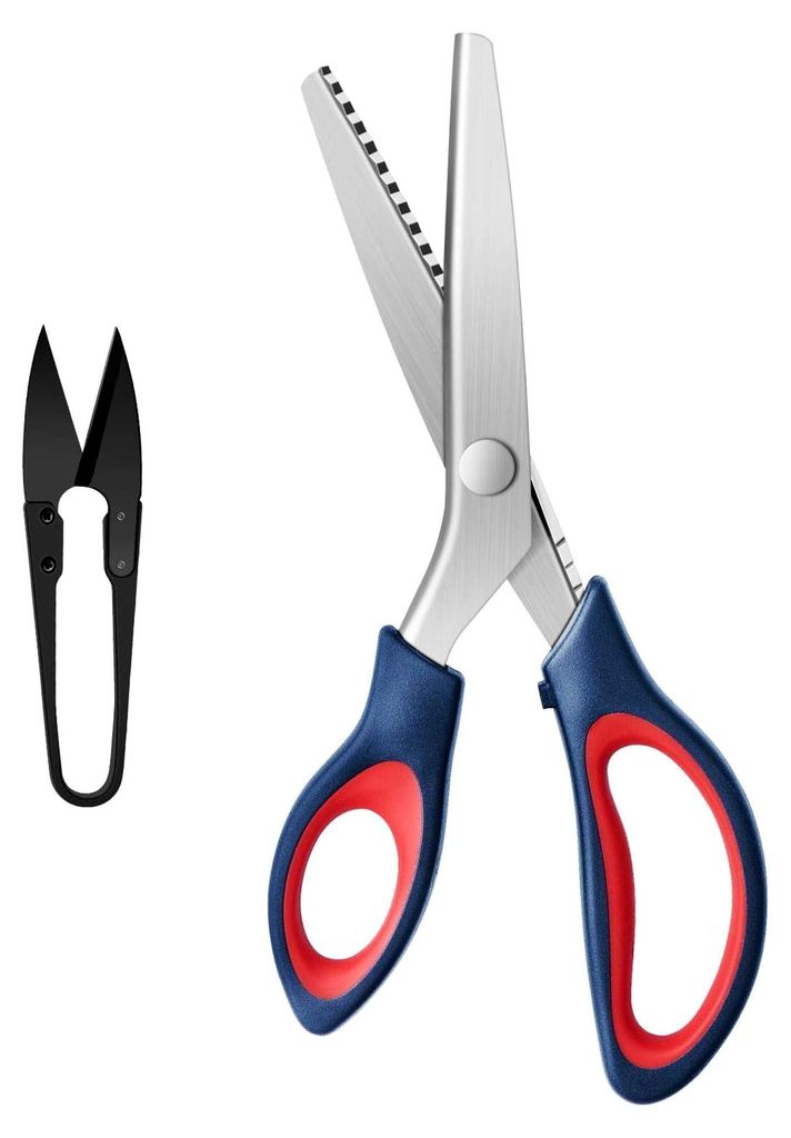 Zickzackschere Set für Stoff, inkl. Zickzackschere und Fadenschneider, zum Schneiden von Stoff (Dunkel Blau Rot)
