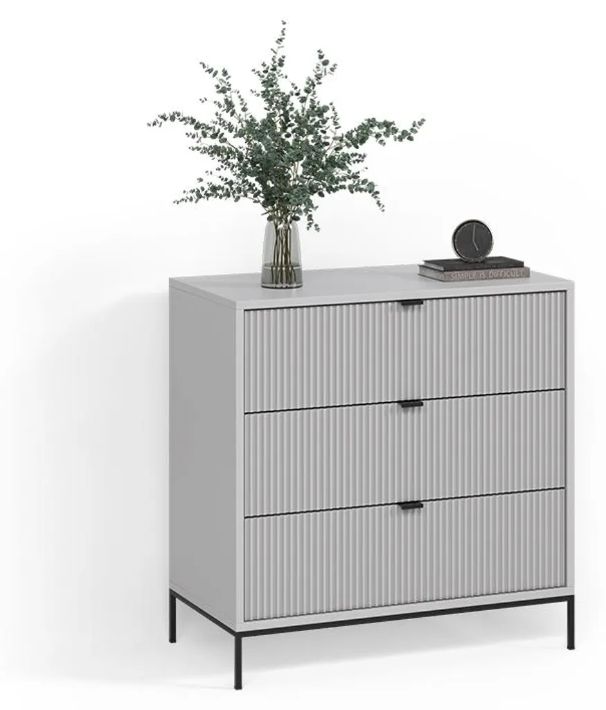 Rangement efficace : Commode 3 tiroirs Livinity Aterno Gris 81,2cm