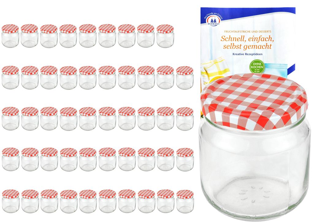 50er Set Rundglas 212 ml nieder To 66 rot karierter Deckel Produktbild 
