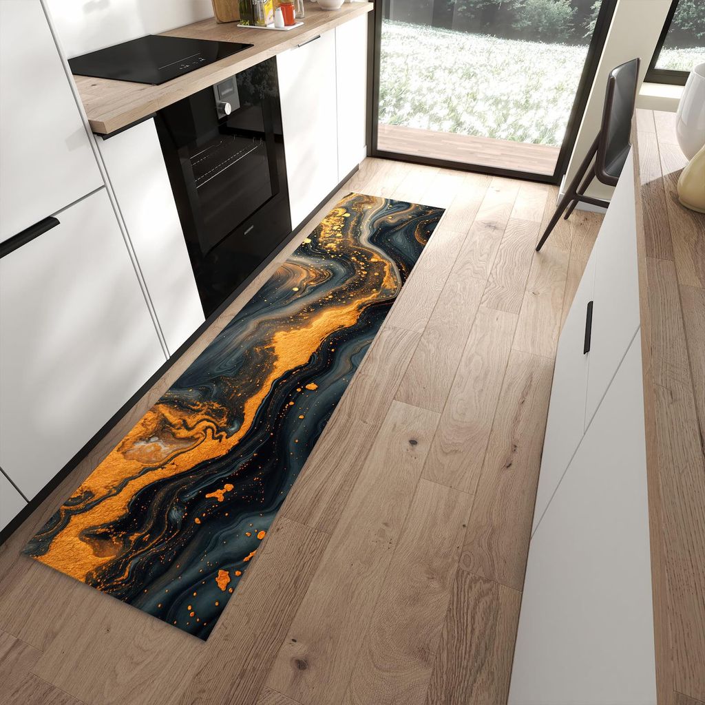 Küchenteppich 60x240cm rutschfest & abwischbar PVC Läufer - Abstrakter Wirbel