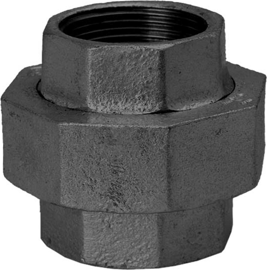 Hermann Schmidt Temperguss 330 Verschraubung 14330040 DN 40, 1 1/2", flach dichtend, IG/IG, schwarz