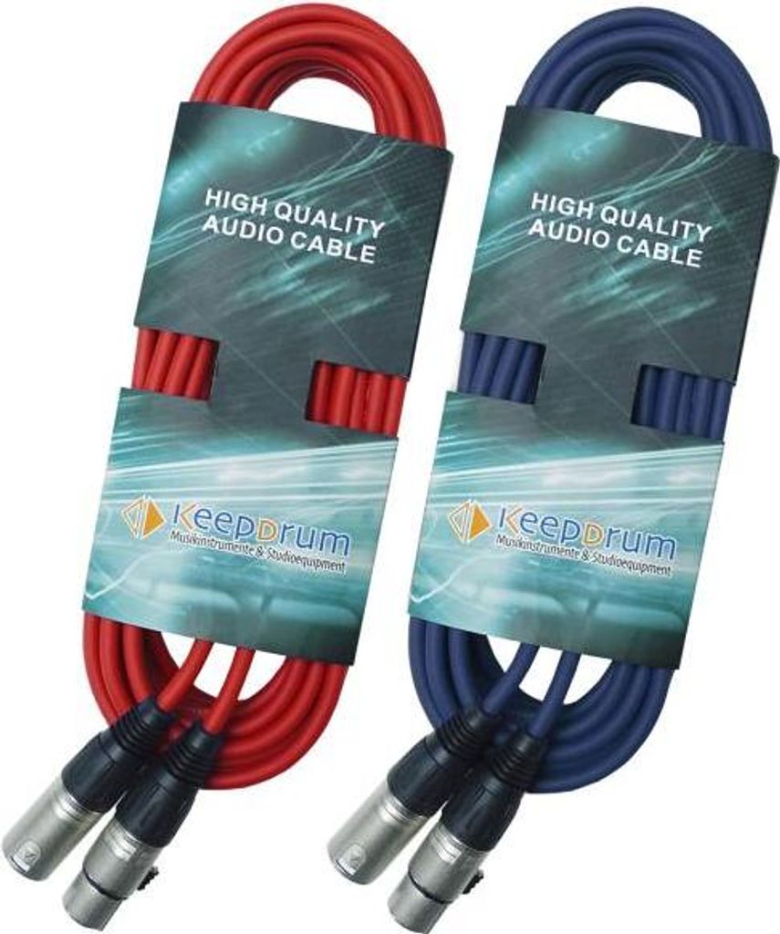 keepdrum DMX Kabel 6m 3-pol XLR 1x Rot 1x Blau