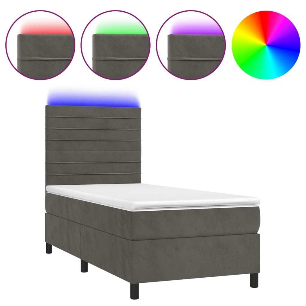 vidaXL Boxspringbett mit Matratze & LED Dunkelgrau 90x190 cm Samt