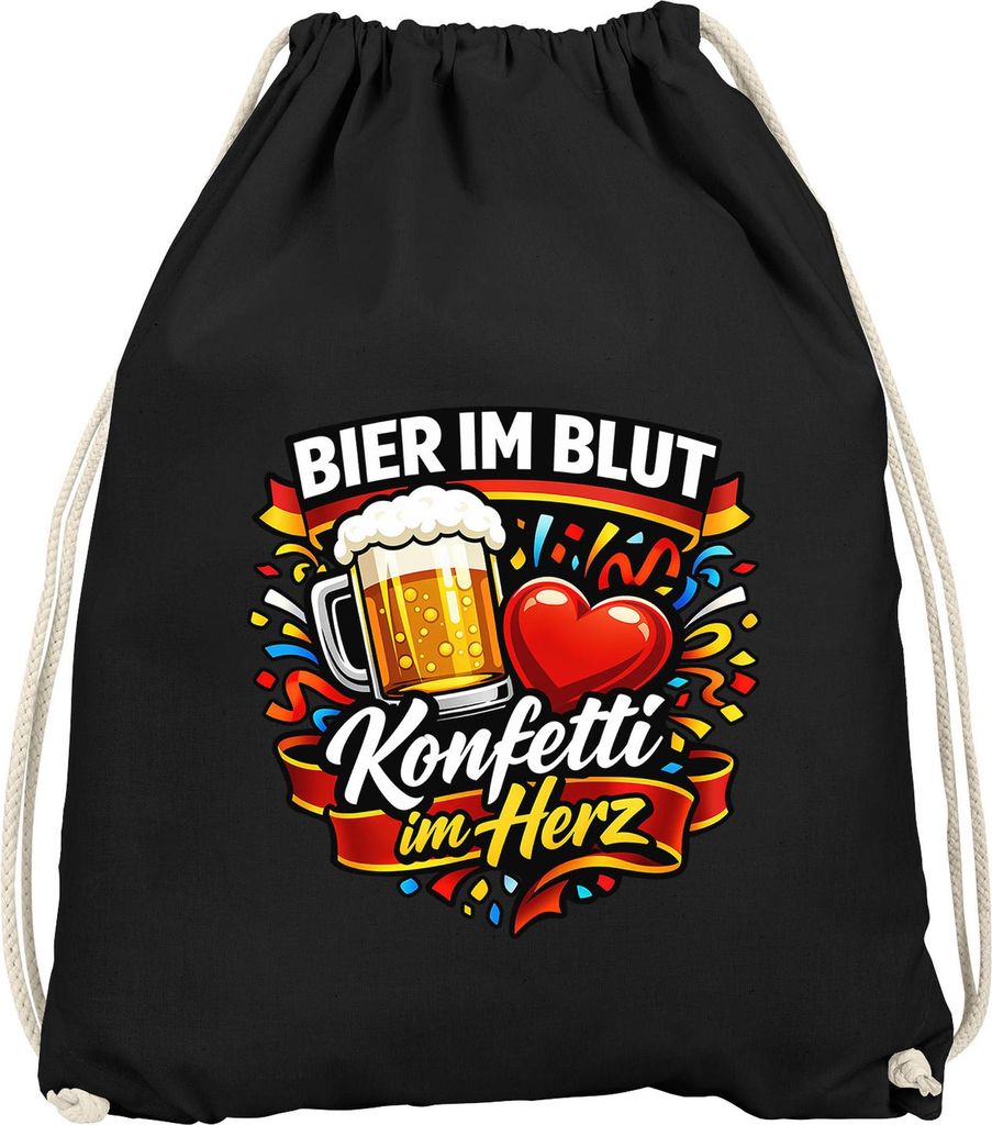 Turnbeutel - Bier im Blut Konfett im Herz - Fasching Karneval Gadgets Spruch lustig Faschingsartikel Accessoires Baumwolltasche Moonworks