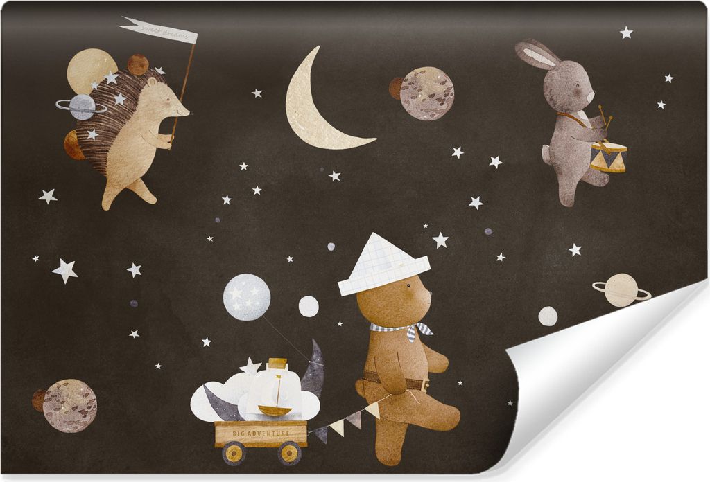 Muralo Selbstklebende Fototapete Für Kinderzimmer TIERE Sterne Monde Planeten Br. 416cm x Hö. 254cm