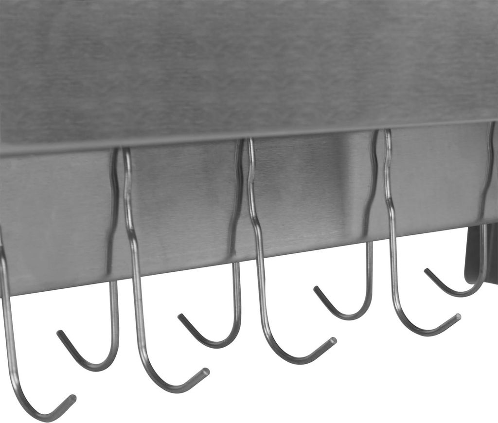 Silbernes Edelstahl-Wandregal mit Hakenleiste - 120 x 30 cm - ideal für Küche und Gastronomie