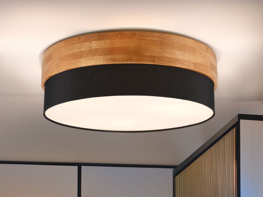 LED Deckenleuchte Holzlampe mit Stoffschirm Schwarz Ø 50cm Eingangsbereich, Flur