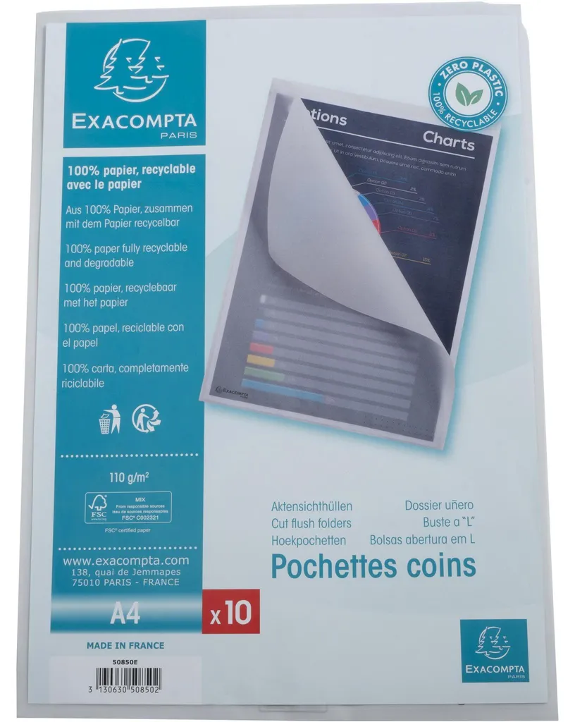 Classement Documents A4 avec la Pochette Coin Papier Blanc Exacompta