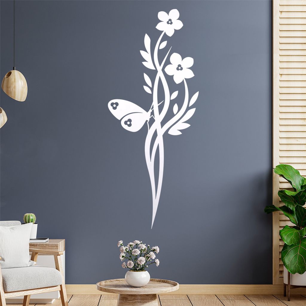 Falter Schmetterling Blüte Wandtattoo in 6 Größen - Wandaufkleber Wall Sticker - Dekoration, Küche, Wohnzimmer, Schlafzimmer, Badezimmer