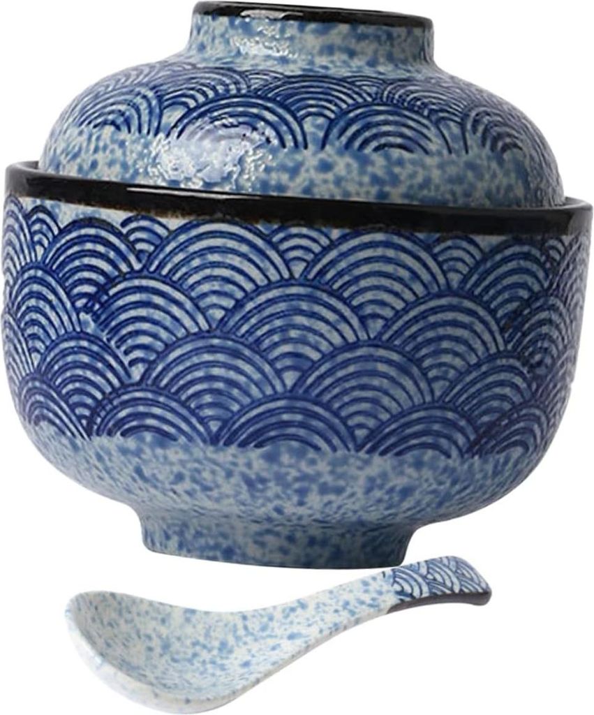 2 Sets keramische Stoofpfanne - Ramen-Schüssel und Japanische Suppenschüssel mit Deckel