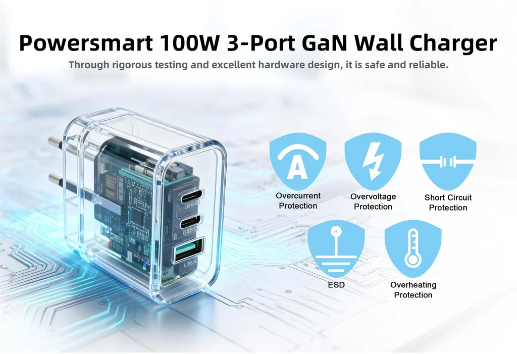 Caricabatterie GaN 100W PowerSmart: Alimentatore Universale 3 in 1 PD - 6