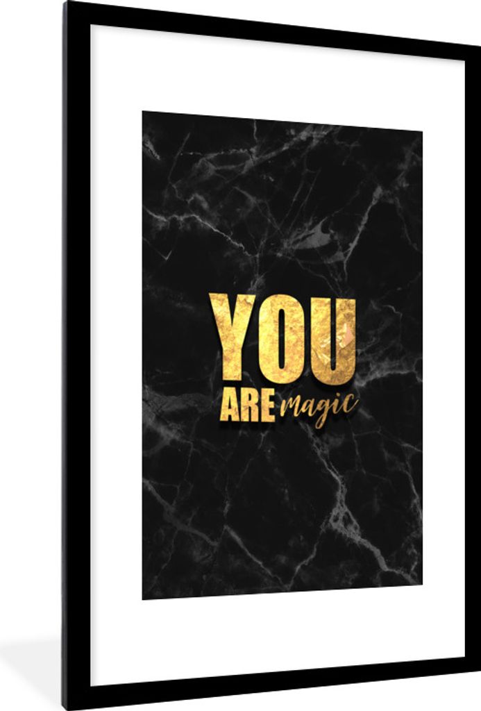 MuchoWow Gerahmtes Poster Zitate - Magie - Gold - Marmor 60x90 cm - Poster mit Schwarzem Bilderrahmen Wandposter Rahmen Foto Bilder - Dekoration ...
