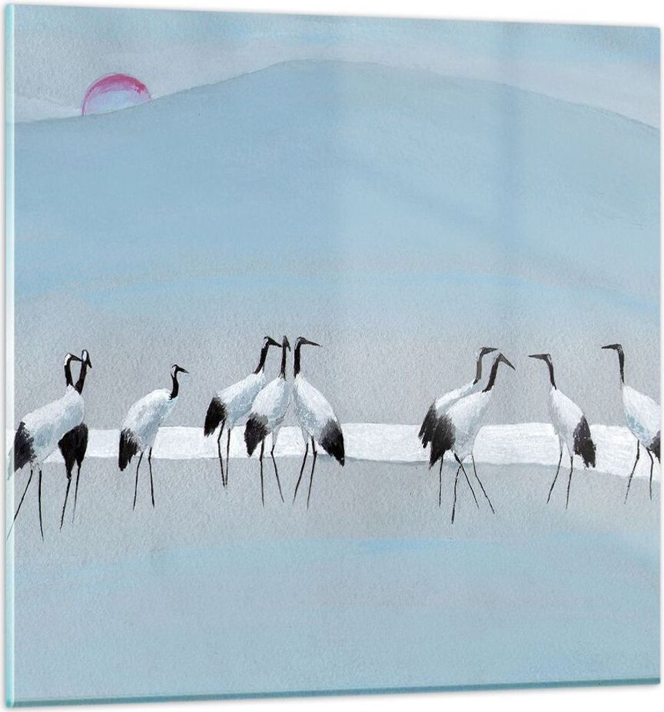 Bilder auf glas - Einteilig - Vögel Kraniche Natur - 70x70cm - Glasbilder - Wandbilder - Bilder - zum Aufhängen bereit - Wanddekoration aus Glas ...
