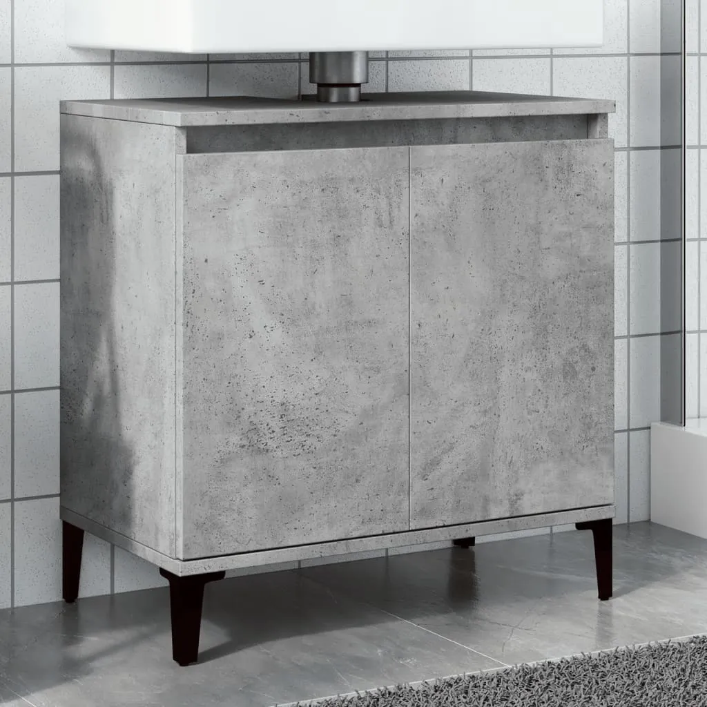 Meuble bas de lavabo en bois composite gris béton 60 cm de haut durable