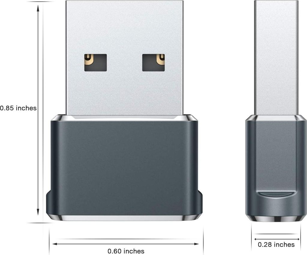 Basesailor USB-C zu USB-A Stecker Adapter Typ A, Adapter Ladegerät Ladekabel für Apple iPhone, iPad, Watch, Samsung Galaxy, Farbe:Grau