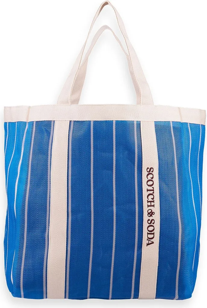 Borsa da Mare Scotch & Soda Aqua Blue Stripe - Shopper Leggera in Nylon