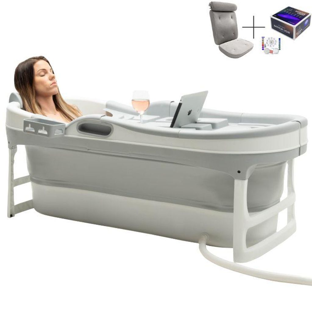 JOIEYOU Vasca Da Bagno Pieghevole Per Adulti, L Pieghevole Bathtub Mobile, Con Copertura Rimovibile E Ripiano Per Vasca Da Bagno, Blu (112 X 62 X 53 Cm