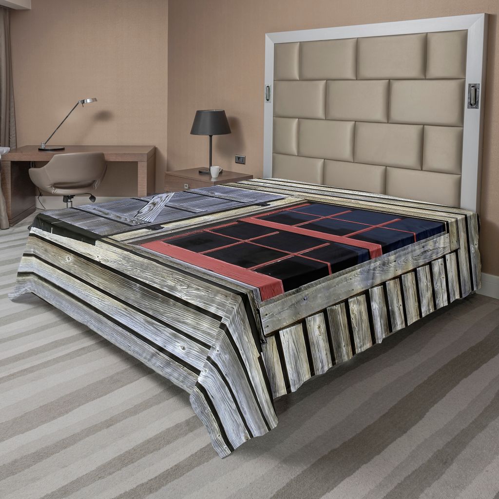 ABAKUHAUS Land Bettlaken, Original Holzfensterläden Im Historischen Dorf Bild Cottage Thema Druck, weiches bequemes oberes Bettlaken für ein Nach...