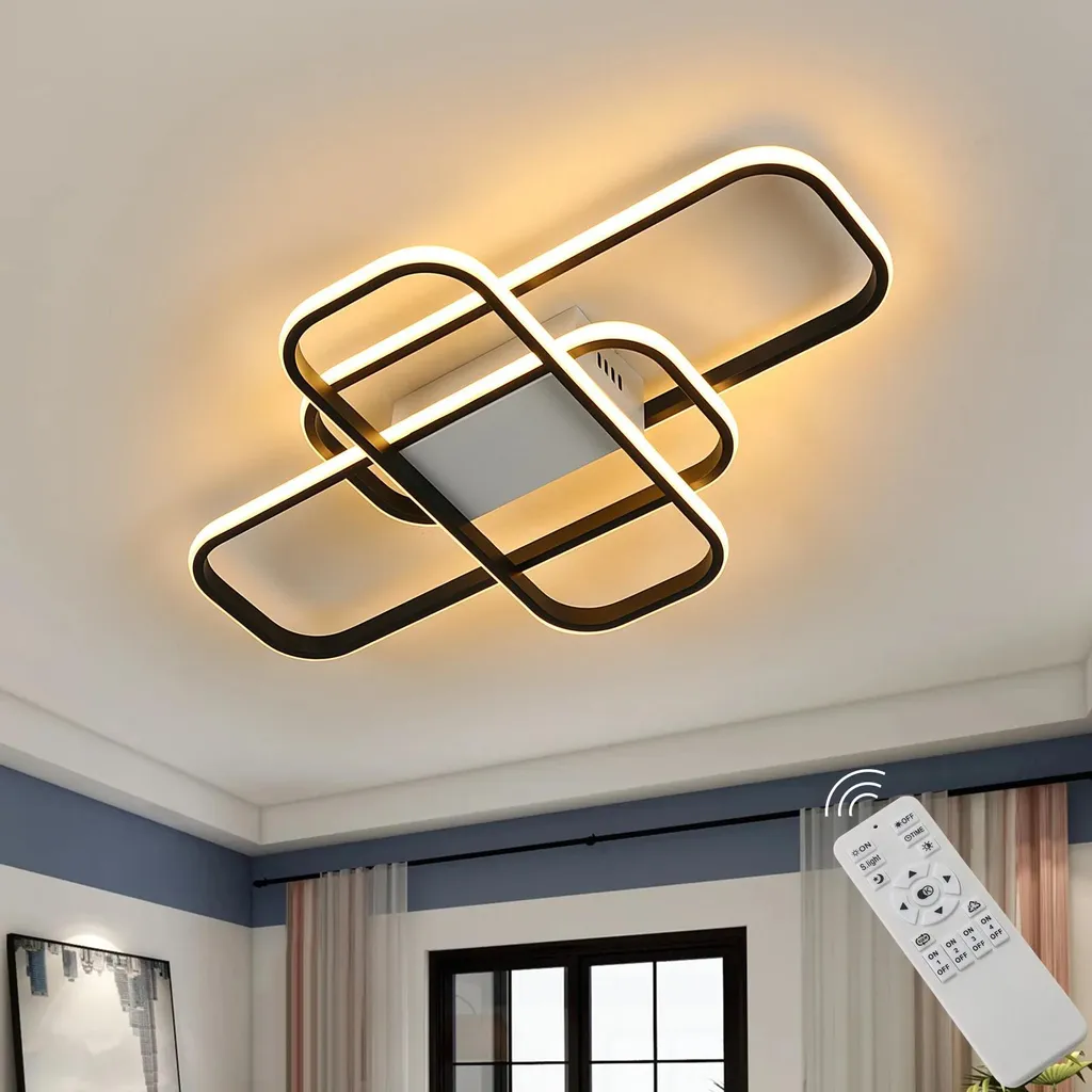Luminaire Plafonnier Moderne LED Noir Rectangulaire pour Salon ou Chambre