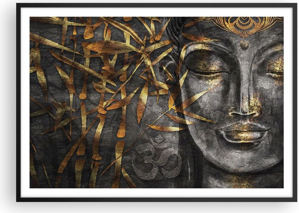 Gerahmtes Poster - Schwarzer Rahmen - Buddha Gold Bodhisattva - 100x70 cm - Wand Bild - Wanddeko - Wandbilder - Kunstposter - Wandposter - Bilderra...