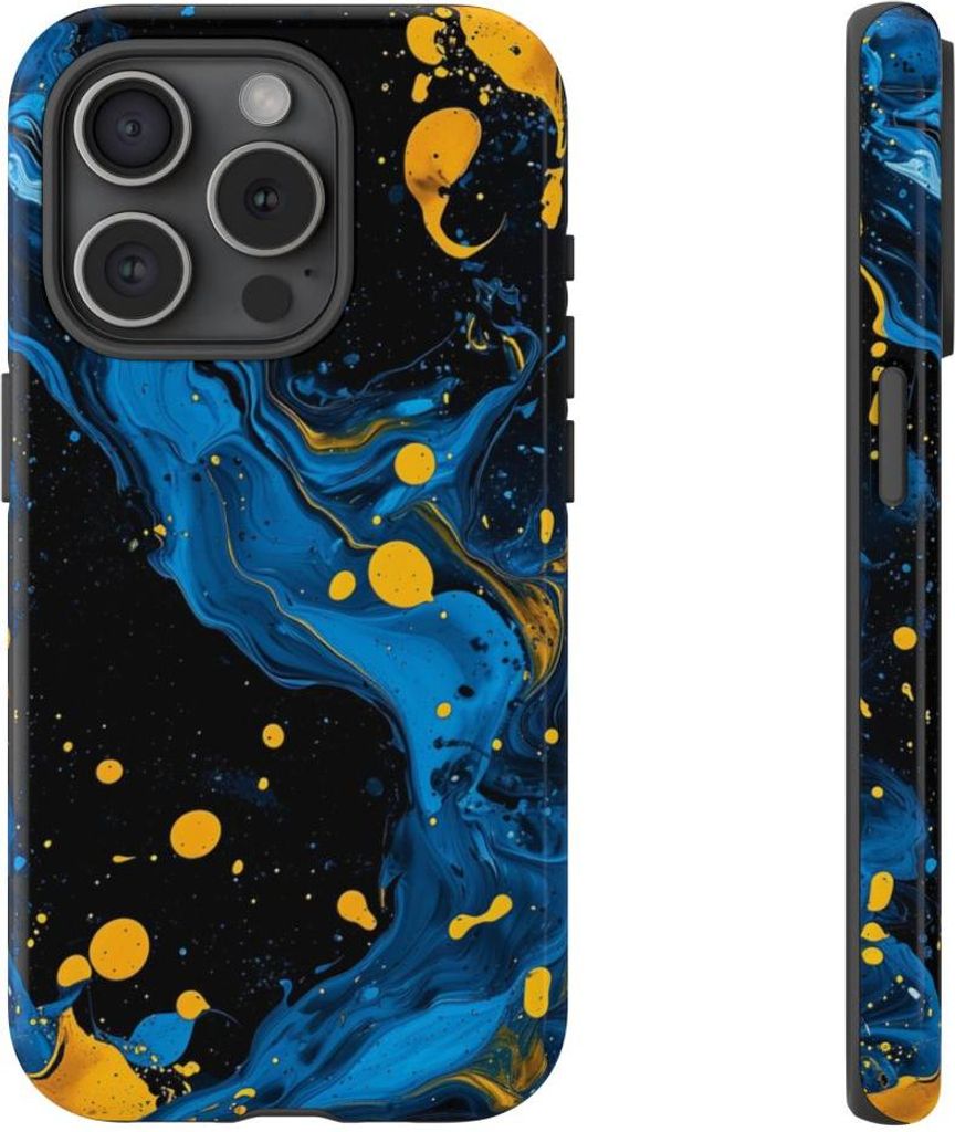 Blaue und gelbe Farbspritzer – Hülle Kompatibel mit iPhone 15 Pro