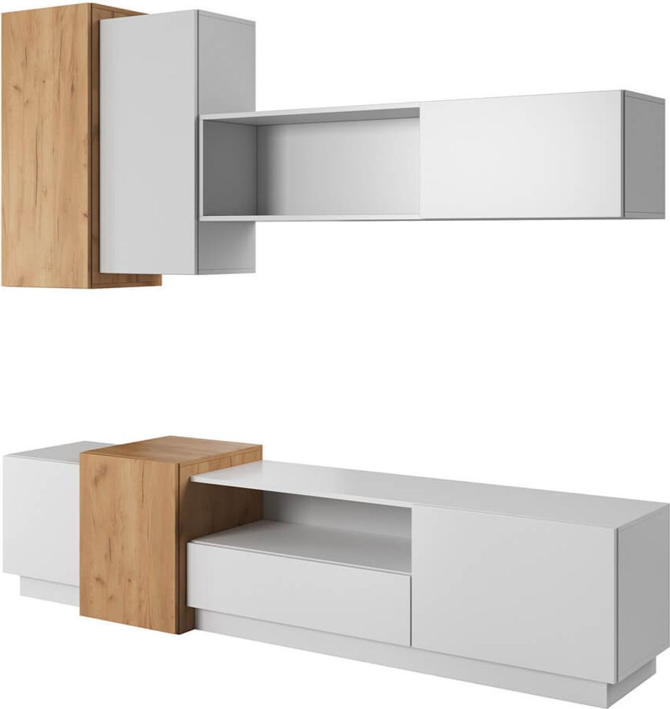 Wohnzimmerwand SYLVANIA – Kraft Eiche Gold/Weiß