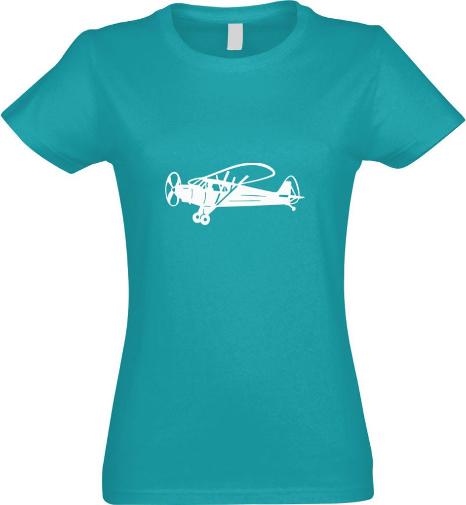 Kiwistar - T-Shirt tailliert - Damen - türkis - Propellermaschine Flugzeug - mit Motiv Bedruckt - Funshirt Design - Sport - Freizeit - Damen - XXL