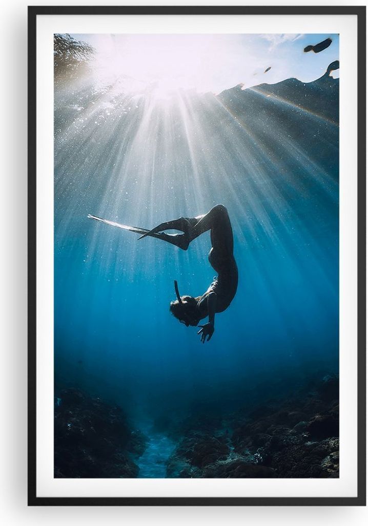 Gerahmtes Poster - Schwarzer Rahmen - Flossen Boden Taucher - 61x91,5 cm - Wand Bild - Wanddeko - Wandbilder - Kunstposter - Wandposter - Bilderrah...