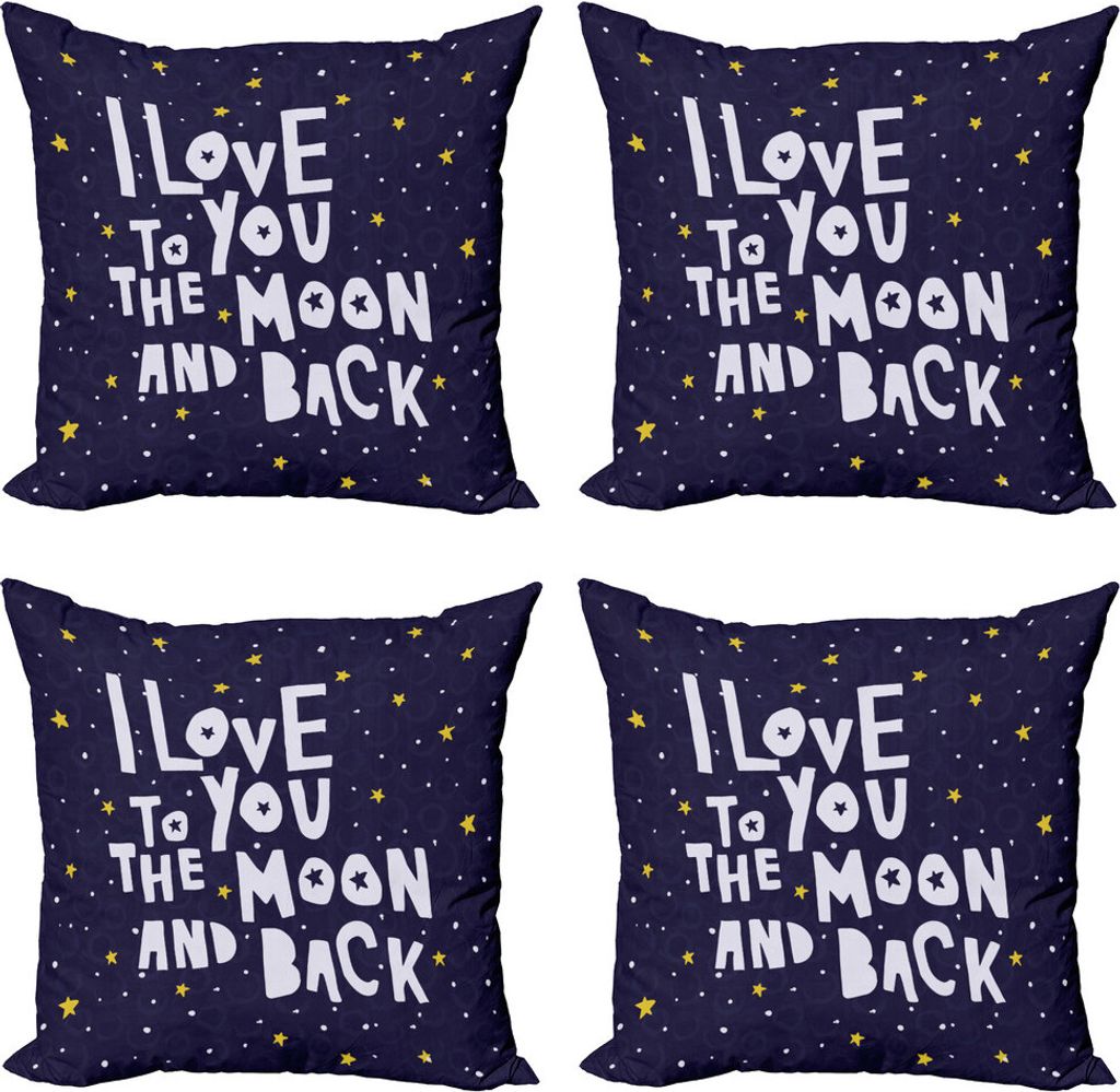 ABAKUHAUS Ich liebe dich bis zum Mond und zurück Kissenbezug Set (4 Stück), Planeten Galaxy Raum, Moderner Doppelseitiger Digitaldruck, 50 cm x 5...