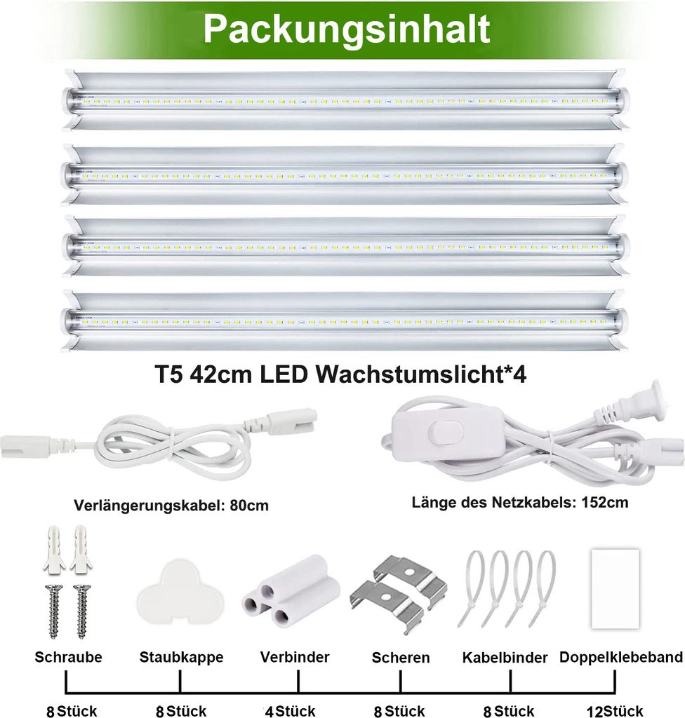 4pcs LED T5 Pflanzenlampe 42cm Vollspektrum Pflanzenlicht Produktbild 5