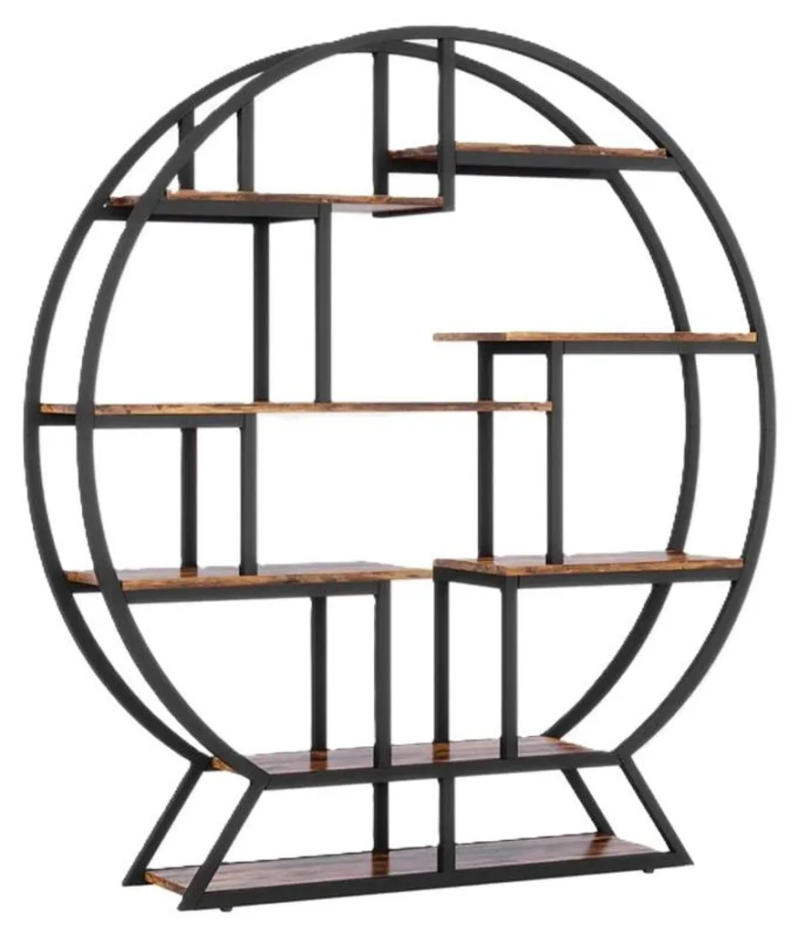 Bibliothèque ronde HOGA-YS0271 marron et noir, dimensions 147x152 cm