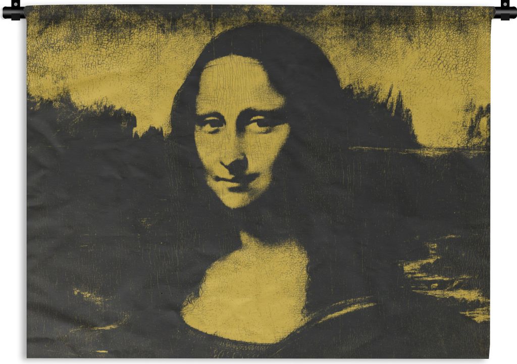 MuchoWow Wandteppich Wandbehang Mona Lisa - Leonardo da Vinci - Schwarz - Gelb 120x90 cm Tapisserie Dekoration Wandtuch - Wohnen - Aufhänger fü...