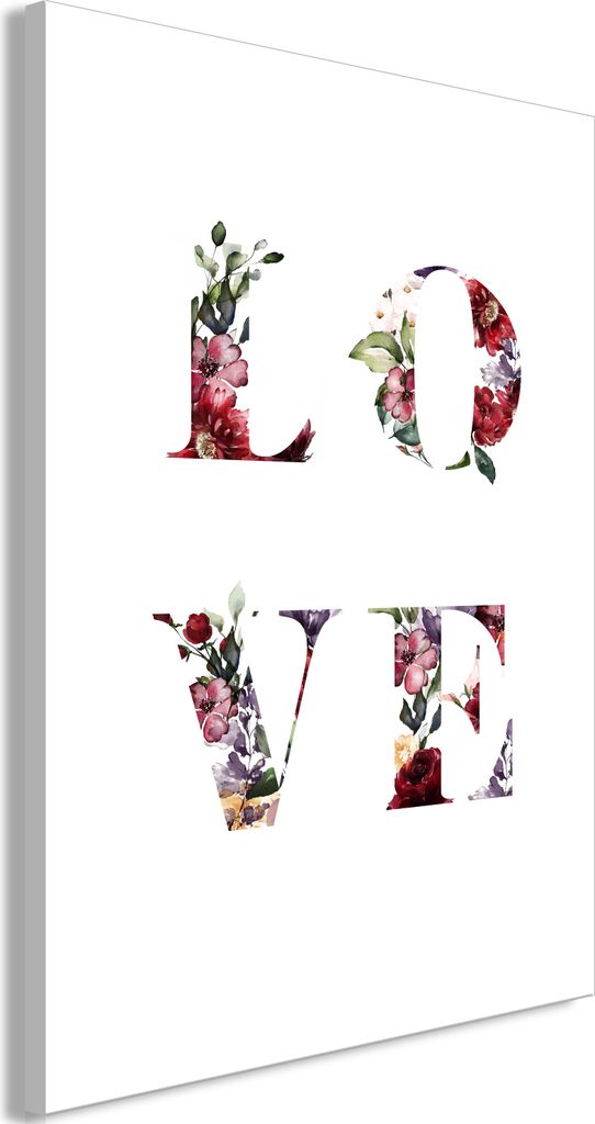 Italienischer Leinwand Leinwandbild - Love in Flowers (1 Part) Vertical 40x60 cm Text m-A-0909-b-a