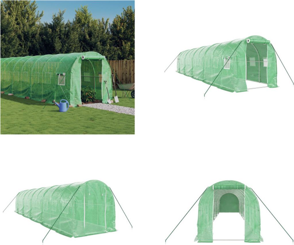vidaXL Gewächshaus mit Stahlrahmen Grün 20 m² 10x2x2 m - Gewächshaus - Gewächshäuser - Polytunnel - Begehbares Gewächshaus