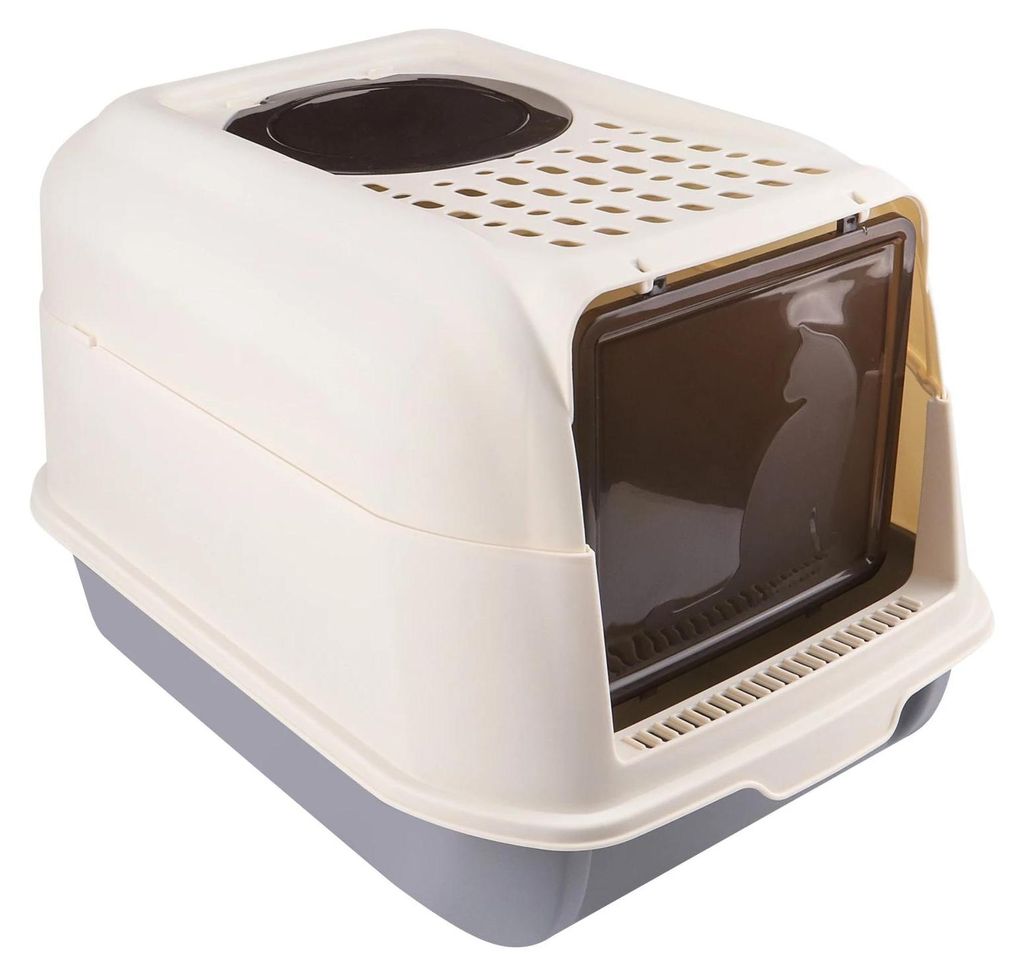 Katzenklo - Geschlossene Katzentoilette mit Deckel - XXL - Herausziehbare Schublade - Schaufel inkl. - Kunststoff - Bis 15 kg - Grau